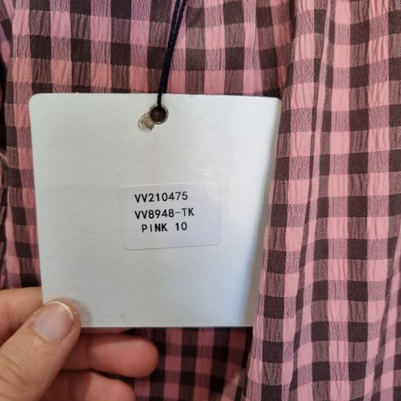 Ebby and I Pink & Brown Gingham Oversize Balloon Sleeve Top Size 10 - Picture 7 of 7